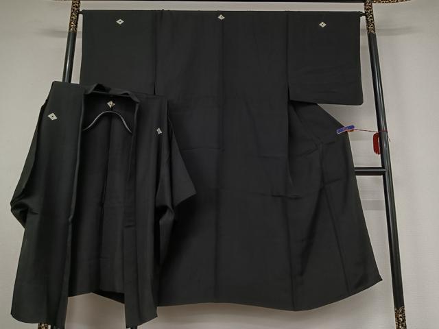 長閑やかさ屋御召しもの▽成人男性 黒紋付 単衣 合奏団 まっ暗がり色 正絹 珠玉 AABI4647jh