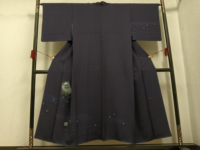 平和屋着物●訪問着　作家物　隆二　手描き　猫　ビー玉　サイコロ　暈し染め　正絹　逸品　AABG8543ph｜平和屋