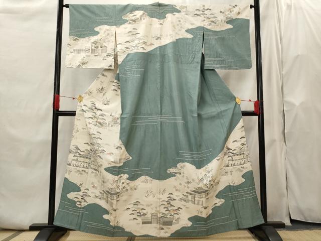 長閑やかさ屋御召しもの▽発祥地染大島紬 短い訪問着 単衣 絞り 見晴らし花文 金彩 正絹 珠玉 AABH7433st