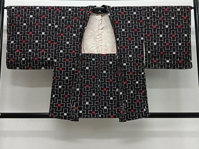 長閑やかさ屋御召しもの＃羽織 紬地 十字文様 黒地 正絹 珠玉 未当てはめる CABG3827ua