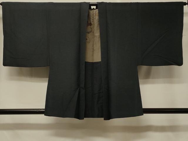 平和屋着物＃男性　羽織　ひげ紬　青褐色　正絹　逸品　CABD7997in｜平和屋