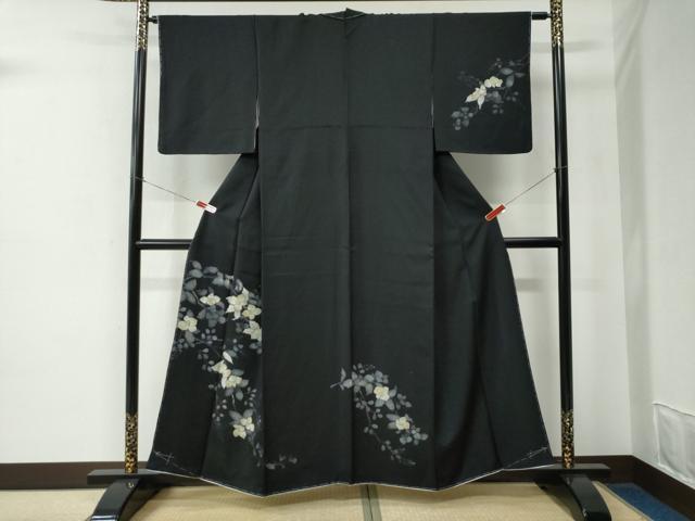 平和屋着物●訪問着　枝花文　黒地　正絹　逸品　未使用　CABE2090yc｜平和屋