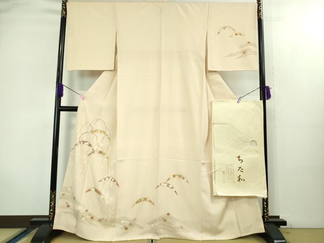 長閑やかさ屋中央局●御膳上等 銀座ちた和 短い訪問着 駒刺しゅう 雪芝花文 色つや地 金彩 伊と幸 たとう紙・反端付き添い人 珠玉 DZAB1979kh6 着物-レディースファッション