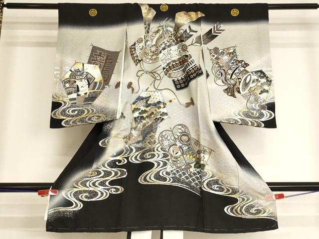 長閑やかさ屋御召しもの[]お宮参り お坊っちゃん 祝着 産着 初着 のしめ 兜 凧 暈し染め 現ナマ彩 珠玉 AABI2757ja