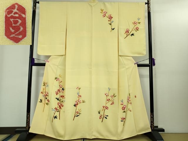 平和屋着物●極上　本加賀友禅作家　成竹登茂男　訪問着　枝花文　女郎花色地　逸品　未使用　DZAB1919kh6｜平和屋 38,025円