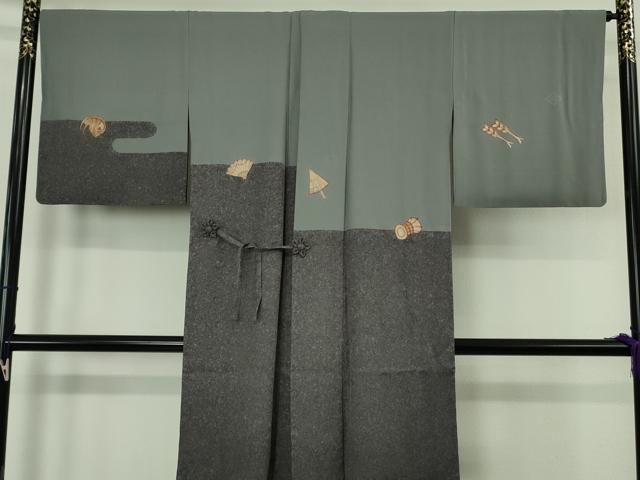 長閑やかさ屋中央局∞より良い 道中着 ロング丈 手書き 歌舞伎 隈取 鼓 番傘 団扇 珠玉 DZAB7035kh6