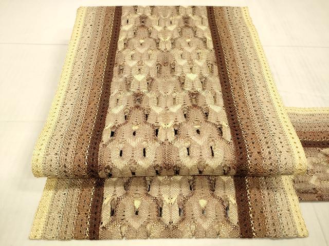 平和屋着物*夏物 八寸名古屋帯 組織 抽象間道 金糸 正絹 逸品 DAAX8967cm|平和屋