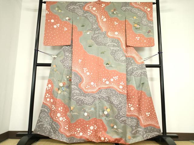 平和屋着物●訪問着 刺繍 絞り 道長花文 金糸 正絹 逸品 DABC3453az|平和屋