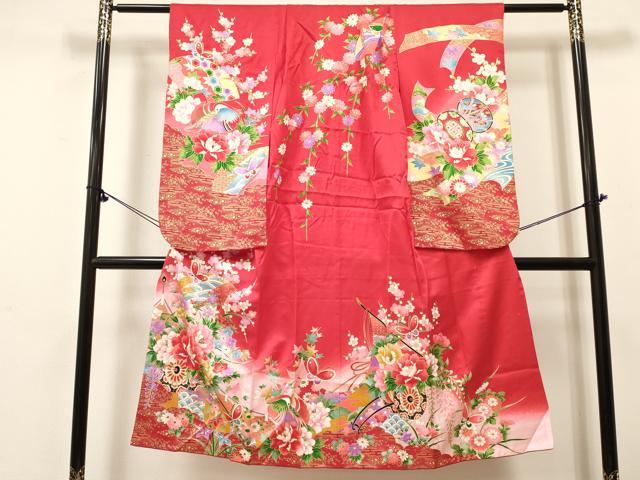 長閑やかさ屋御召しもの[]七五三 お嬢さん ７歳 祝着 四つ身 鴛鴦 舞蝶割れ易い文 暈し染め 金彩 珠玉 DABE7228ma