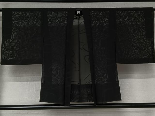 平和屋着物▽羽織 スリーシーズン 春夏秋 塵除け 流水文 黒地 正絹 逸品 AABJ6187jh|平和屋