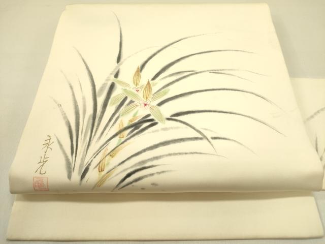 長閑やかさ屋お召しもの●塩瀬 九寸名古屋帯 文筆家物 墨付き 顕花植物 金彩 正絹 珠玉 DABB7108op