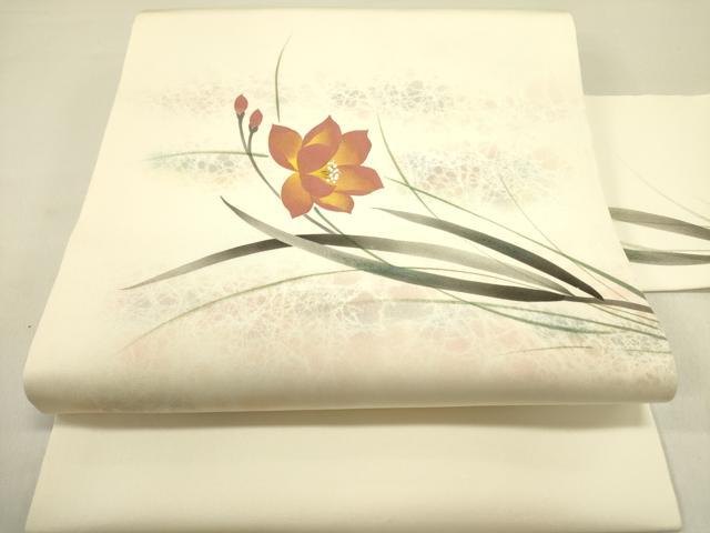 長閑やかさ屋御召しもの●塩瀬 九寸名古屋帯 絵描き物 墨付き 被子植物 正絹 珠玉 DABD0624op