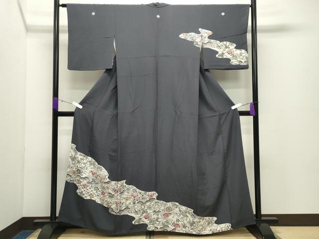 平和屋着物●訪問着　型染め　道長草花文　正絹　逸品　CABD8884gh｜平和屋