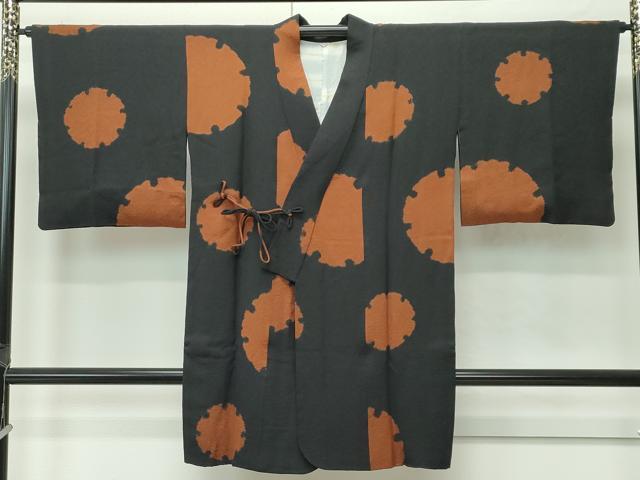 平和屋着物＃極上　道中着　ロング丈　絞り　雪輪文様　黒地　逸品　CZAA4695s6｜平和屋