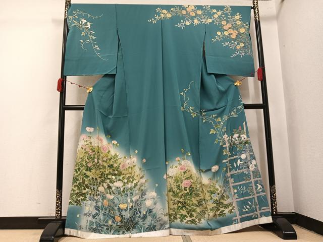 平和屋着物●訪問着 友禅 作家物 枝花文 湖の絲 暈し染め 浜ちりめん 仮絵羽 正絹 逸品 未使用 AABJ7245ph|平和屋
