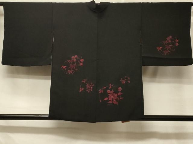 平和屋着物＃羽織　総刺繍　草花丸文　黒地　正絹　逸品　CABD7935in｜平和屋