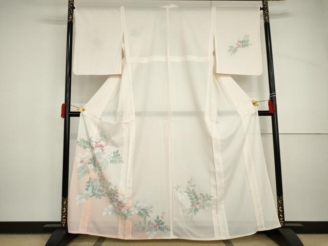 長閑やかさ屋御召しもの＊夏物 短い訪問着 絽 枝花文 暈し染め 銀彩 洗える御召しもの AABI9740cs