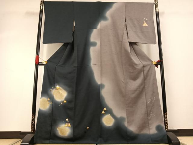 長閑やかさ屋御召しもの●短い訪問着 絵書き物 舞花文 暈し染め 金彩 正絹 珠玉 AABI9418fy