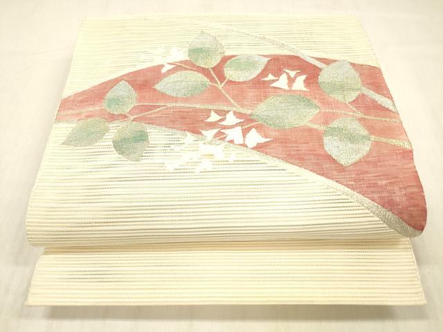 長閑やかさ屋御召しもの＊夏物 西陣 絽綴れ 八寸名古屋帯 被子植物文 現ナマ糸 正絹 珠玉 DABD6550糎
