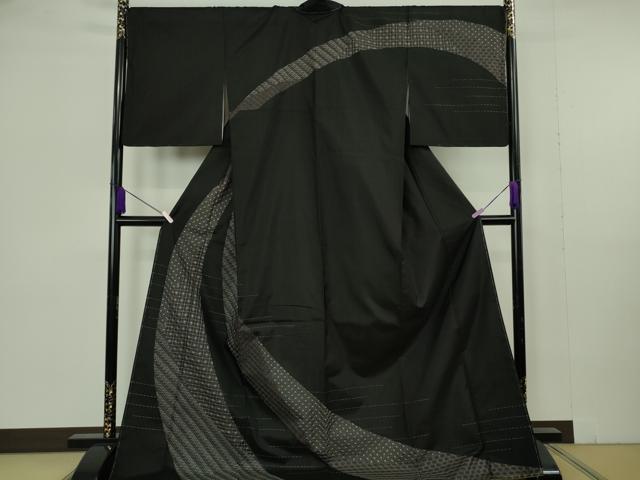 長閑やかさ屋中央局●より良い 発祥地縞大島紬 短い訪問着 刺し子 刺しゅう 呼びもの裂 黒地 ロング丈 珠玉 未当てはめる DZAB7016kh6