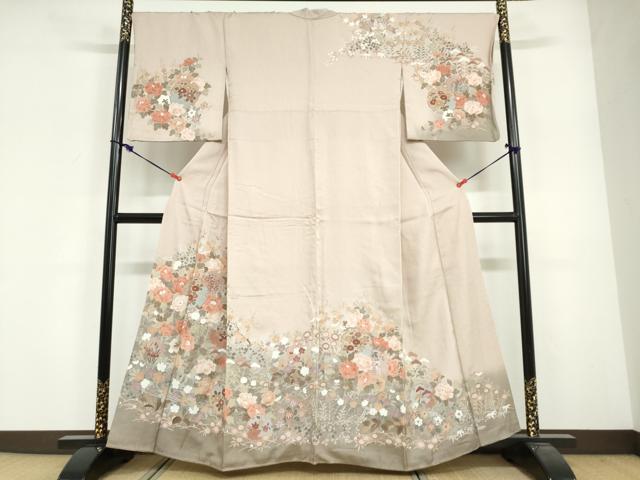 長閑やかさ屋御召しもの●短い訪問着 雪輪顕花植物文 暈し染め 正絹 珠玉 DABG2134ud