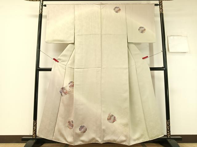長閑やかさ屋御召しもの●短い訪問着 刺しゅう 雪輪花松文 暈し染め 金彩 正絹 珠玉 CABB5189vp