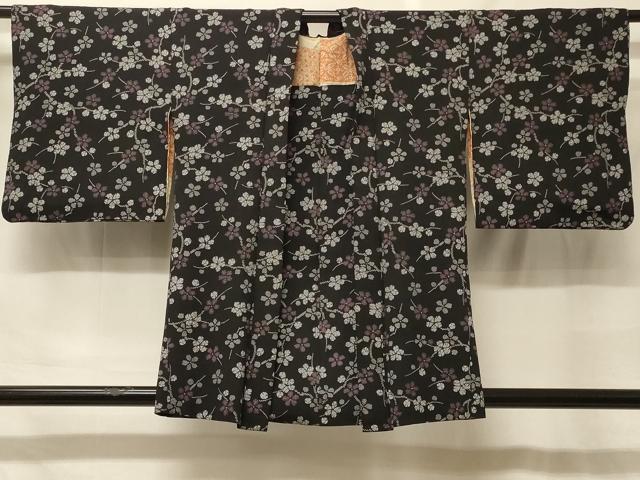 平和屋着物＃羽織　枝花文　黒地　正絹　逸品　CABF9106in｜平和屋
