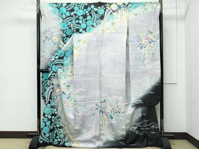 平和屋着物●極上 振袖 作家物 絞り 辻が花 暈し染め 銀通し地 逸品 CZAA4411s6|平和屋