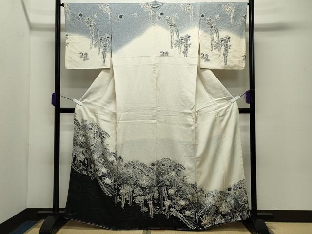 長閑やかさ屋お召しもの●短い訪問着 文筆家物 辻が花 絞り 暈し染め 金彩 正絹 珠玉 CABC8230gh