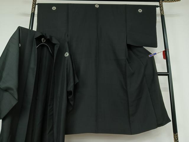 平和屋着物▽男性 黒紋付 単衣 羽織セット 暗黒色 正絹 逸品 AABF7087jh|平和屋