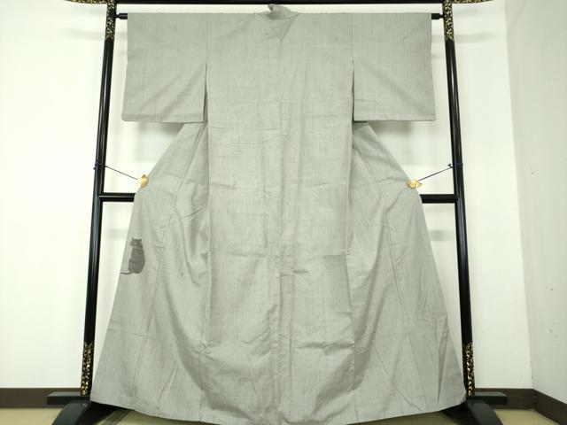 長閑やかさ屋御召しもの●色留短い訪問着 紬地 黒猫 正絹 珠玉 DABF7825ps