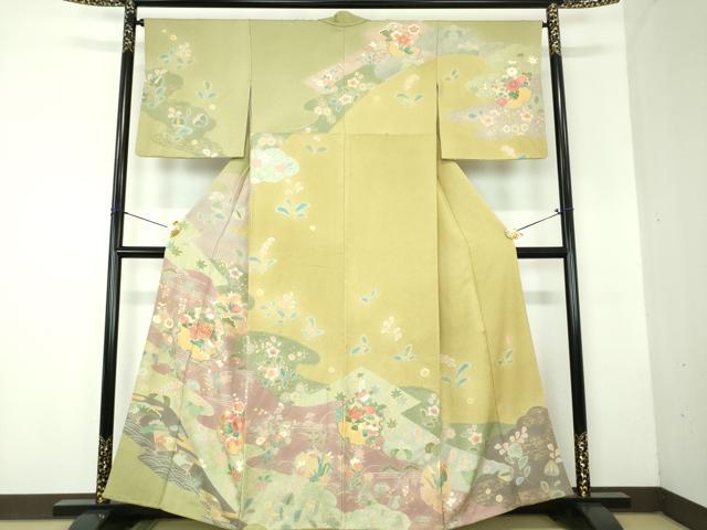 長閑やかさ屋御召しもの●短い訪問着 絵書き物 駒刺しゅう 絞り 雪輪吉祥花文 金彩 正絹 珠玉 DABF7827ps
