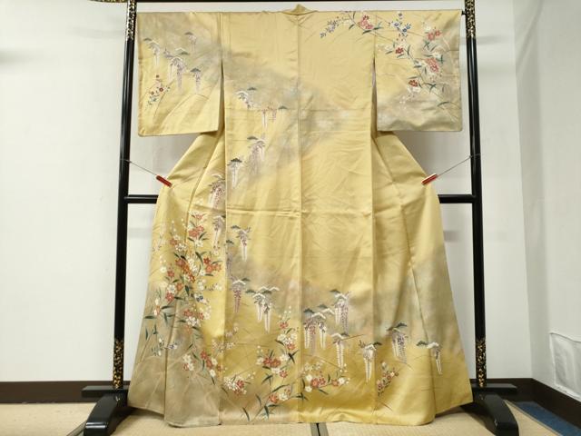 長閑やかさ屋御召しもの●短い訪問着 駒刺しゅう 顕花植物文 暈し染め 金彩 正絹 珠玉 CABG0962yc