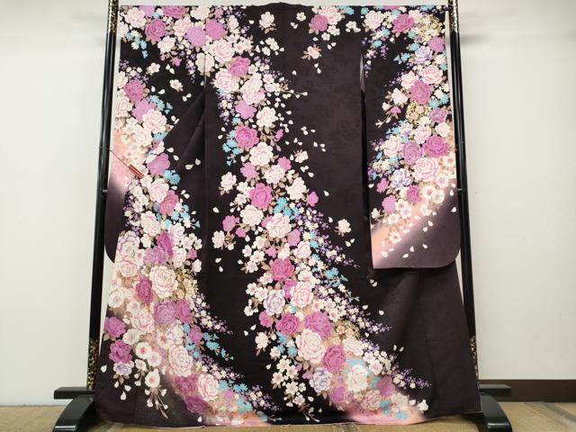 平和屋着物●豪華振袖 刺繍 ラインストーン 舞花文 暈し染め 金銀彩 正絹 逸品 CABH9799ut|平和屋