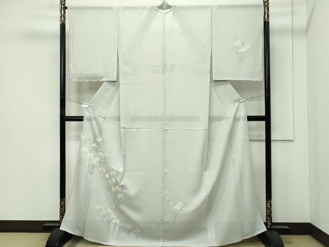 長閑やかさ屋御召しもの＊飛び切り 夏物 短い訪問着 絽 被子植物文 銀彩 絹薄墨色地 珠玉 未当て嵌める CZAA4433s6