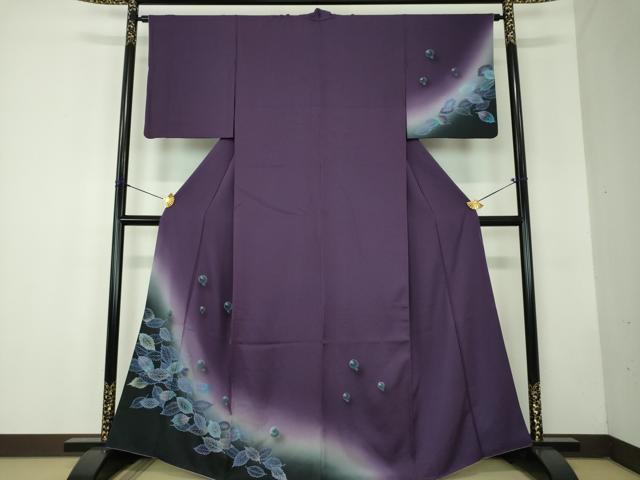 長閑やかさ屋御召しもの●短い訪問着 墨付き 丸文 落ち葉 暈し染め 現ナマ彩 正絹 珠玉 DABF7830ps