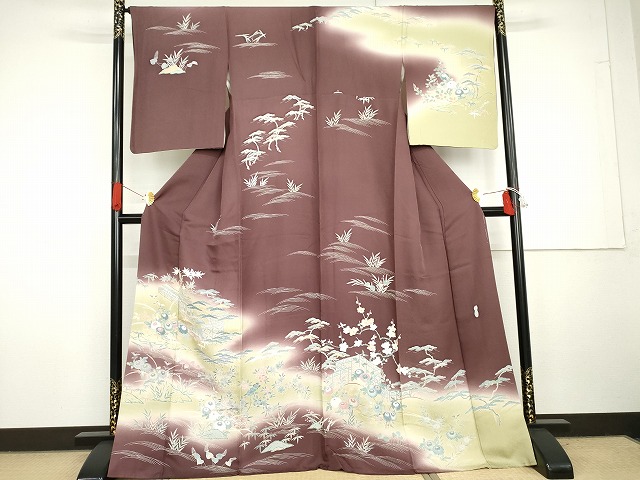 長閑やかさ屋御召しもの●高家・上野家 上野街子 清染居 短い訪問着 松竹梅 見晴らし花文 暈し染め 正絹 珠玉 AABG7937cs