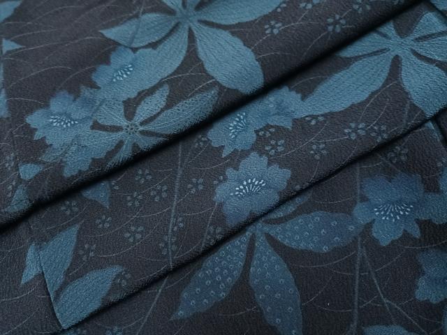 平和屋着物●上質な小紋 藍 草花文 正絹 逸品 AABH5380ph