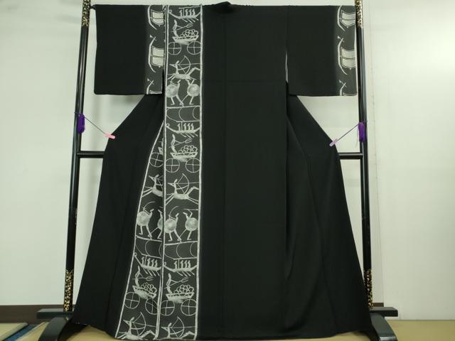 長閑やかさ屋御召しもの●飛び切り 京都の和装業の老舗親族グループ 千切屋治兵衛 短い訪問着 象形文字記号 暈し染め 黒地 反端付き添い人 珠玉 DZAB4129kh6