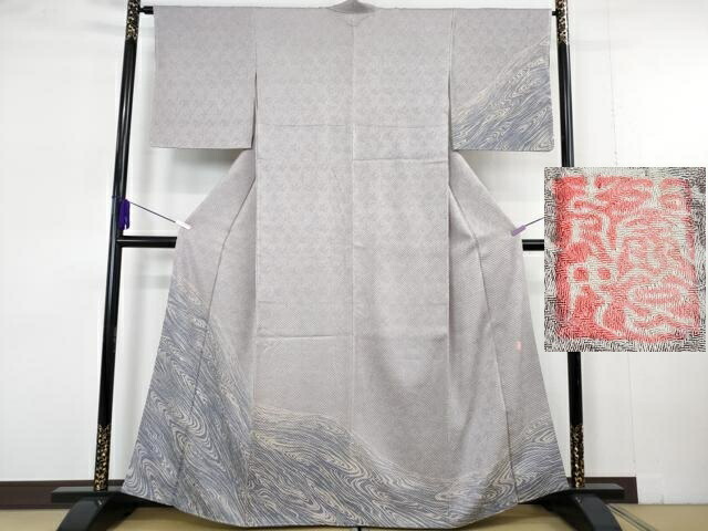 平和屋本店●極上　名門　藤娘きぬたや・総絞り　訪問着　流水文　牡丹鼠色地　暈し染め　逸品　DZAB7000kh6｜平和屋