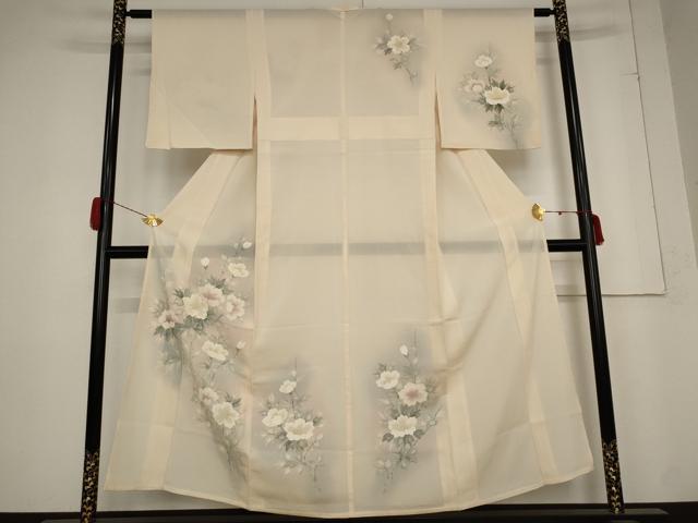 長閑やかさ屋御召しもの＊夏物 短い訪問着 絽 墨付き 被子植物文 暈し染め 正絹 珠玉 AABB5922st