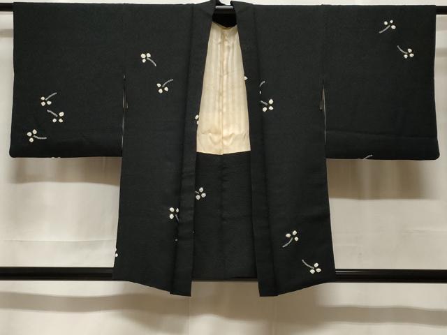 長閑やかさ屋御召しもの＃羽織 絞り 舞葉文 黒地 正絹 珠玉 CABF3873電子ボルト