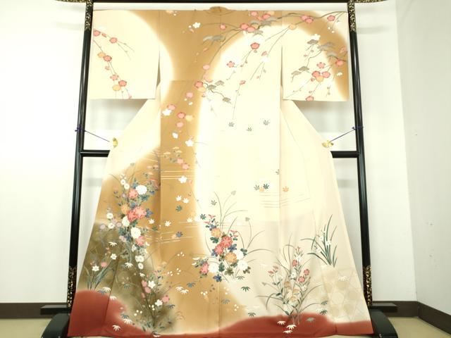 長閑やかさ屋御召しもの●短い訪問着 枝垂れ梅 籬花文 暈し染め 金彩 正絹 珠玉 DABF7884ps