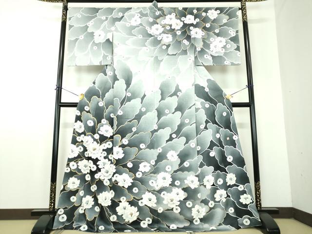 長閑やかさ屋御召しもの●短い訪問着 絵書き物 名取り草文 暈し染め 金彩 鈴乃屋取りまわし 正絹 珠玉 DABF7894ps