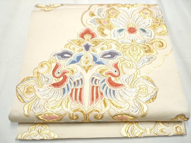 長閑やかさ屋御召しもの●六通柄袋帯 花鳥唐草文 現ナマ糸 正絹 珠玉 CABC5514hy