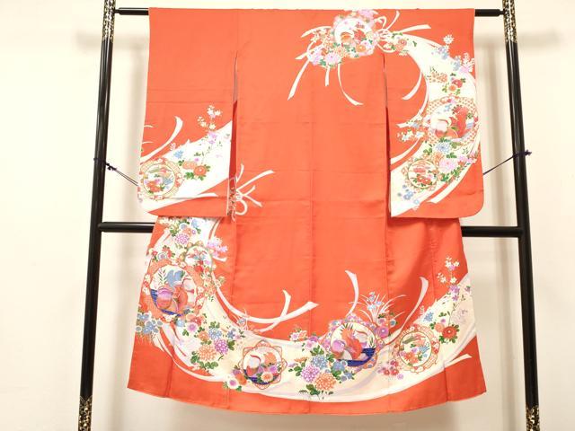 平和屋着物[]七五三　女の子　７歳　祝着　四つ身　駒刺繍　鴛鴦　花絵皿　金彩　逸品　DABE7070ma｜平和屋