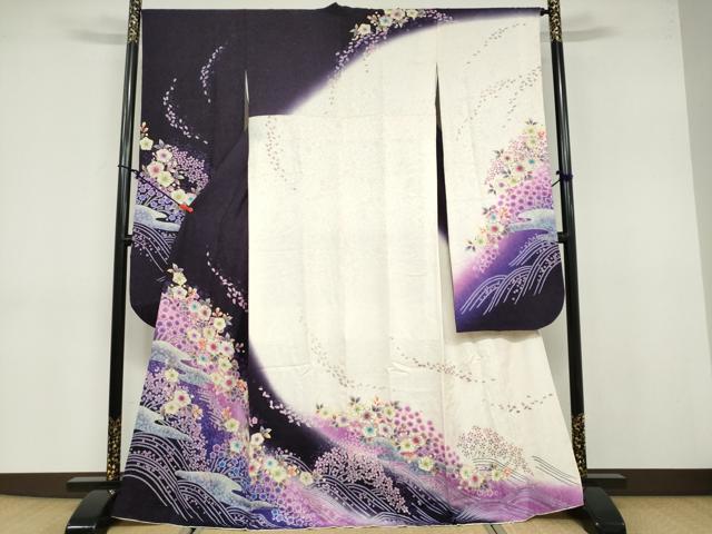 平和屋着物●豪華振袖　辻が花　銀通し地　京都きもの友禅扱い　正絹　逸品　DABB0755ud｜平和屋