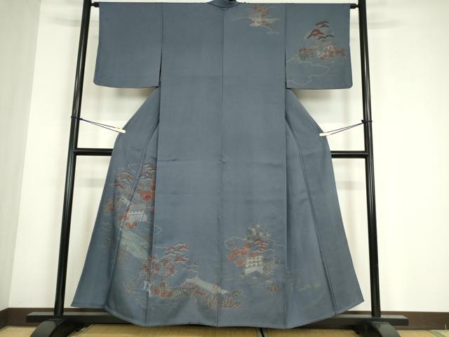 長閑やかさ屋御召しもの▽短い訪問着 単衣 刺しゅう 籬花文 金彩 正絹 珠玉 未当て嵌める DABE4730az