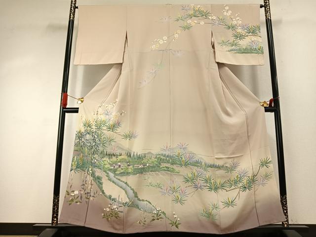 長閑やかさ屋御召しもの●十日町友禅絵書き 岡村蒼風 短い訪問着 見晴らし花文 暈し染め 正絹 珠玉 AABJ4008fy
