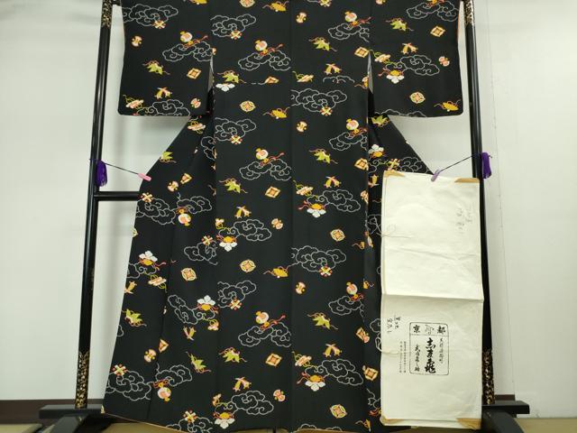 志ま亀 正絹 手描き 訪問着 松竹梅 黒 志ま亀 正絹 手描き 訪問着